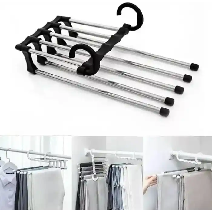 Orret Home 2 Katlı Katlanabilir 5li Pantolon Askısı,Pantolon,Kravat,Etek İçin Organizer Askı (Siyah)