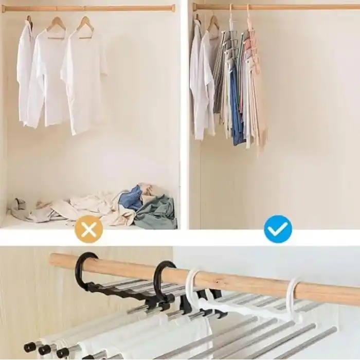 Orret Home 2 Katlı Katlanabilir 5li Pantolon Askısı,Pantolon,Kravat,Etek İçin Organizer Askı (Siyah)