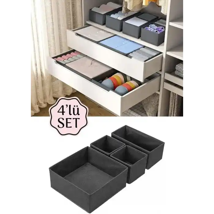 Orret Home 4’lü Katlanabilir Çekmece Düzenleyici Organizer Seti, Çekmece İçi Çamaşır Organizer Kutuları, İç Çamaşırı Çorap Sütyen Düzenleyici