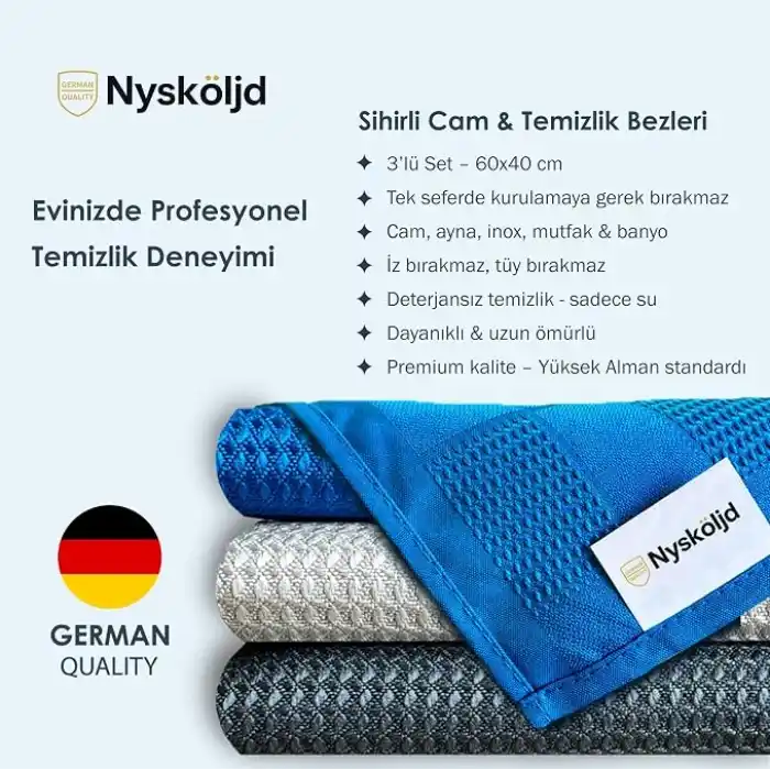 Temizlik Bezi Mikrofiber | Cam Bezi | İz Bırakmayan Sihirli Bezler | 3 Adet 40x60 Cm