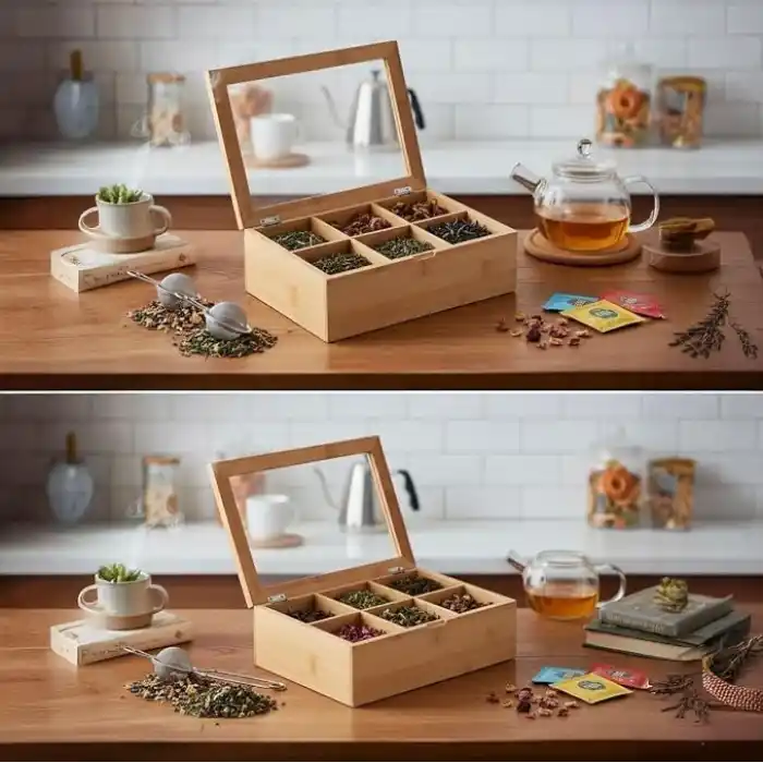 Promosyonca Orjinal Bambu Organizer, Çay Kutusu, Takı Kutusu, Mıknatıslı Kapak, Premium Kalite (6 Şeffaf Kapak)