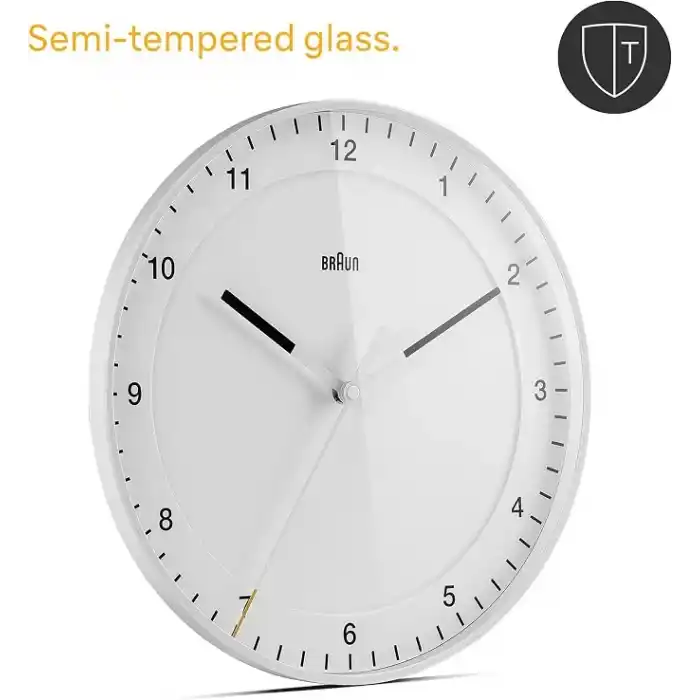 Braun Klasik büyük analog duvar saati sessiz saat mekanizması, kolay okunan kadran, 30 cm çap, beyaz model BC17W.
