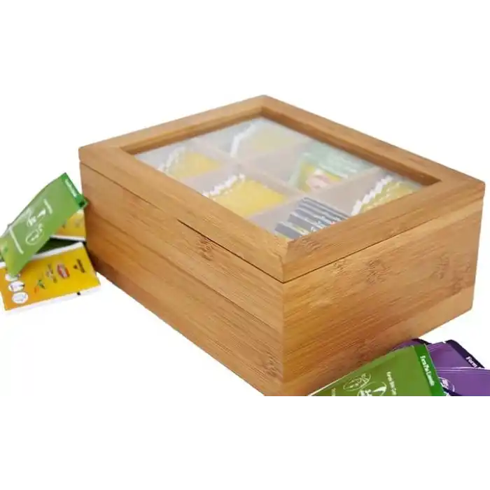 Promosyonca Orjinal Bambu Organizer, Çay Kutusu, Takı Kutusu, Mıknatıslı Kapak, Premium Kalite (6 Şeffaf Kapak)