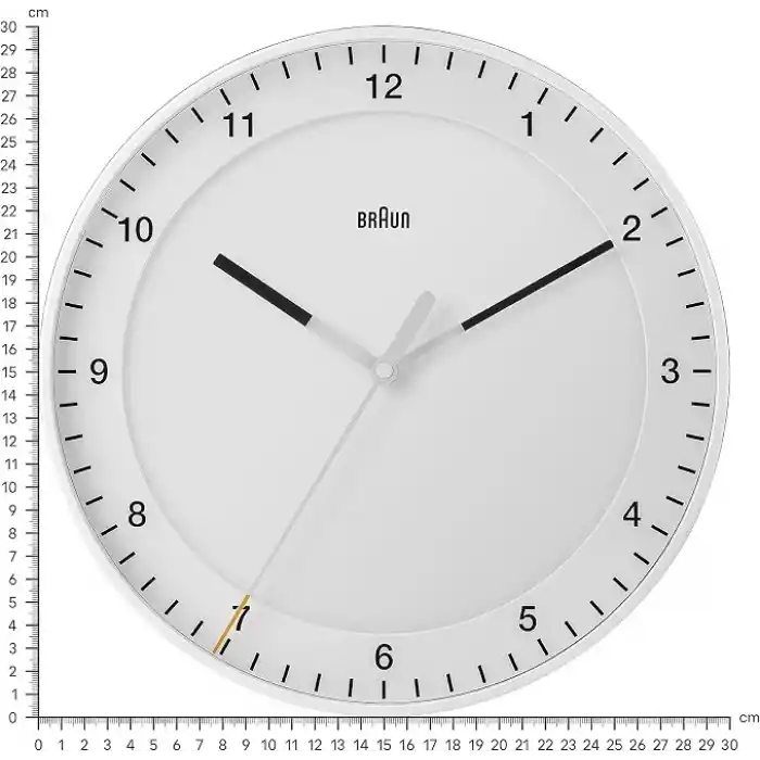 Braun Klasik büyük analog duvar saati sessiz saat mekanizması, kolay okunan kadran, 30 cm çap, beyaz model BC17W.