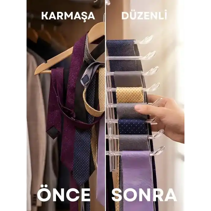 Beylini 16 Gözlü Plastik Kravat Askılığı Dayanıklı Plastik Kravat Kemer Şal Eşarp Atkı Dolap İçi Organizer