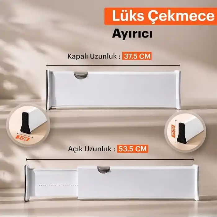 Büyük Boy Ayarlı Çekmece Ayırıcı I Çekmece bölücü I Uzayabilen ayırıcı I Teleskopik raf düzenleyici I Kıyafet Çekmece Organizer I Tuvalet Masası, Dolap, Mutfak, Ofis için (3)