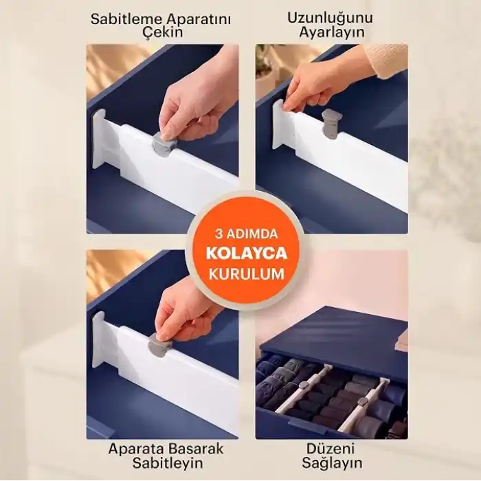 Büyük Boy Ayarlı Çekmece Ayırıcı I Çekmece bölücü I Uzayabilen ayırıcı I Teleskopik raf düzenleyici I Kıyafet Çekmece Organizer I Tuvalet Masası, Dolap, Mutfak, Ofis için (3)