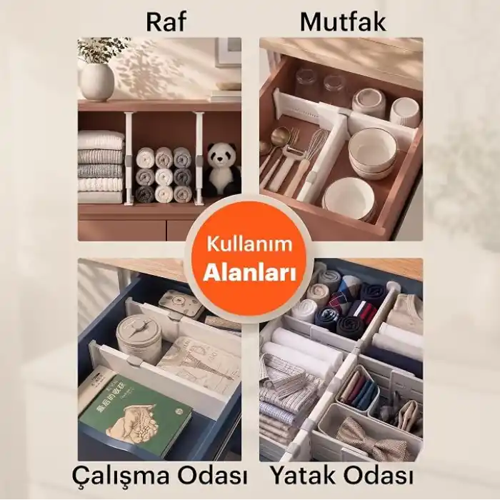 Büyük Boy Ayarlı Çekmece Ayırıcı I Çekmece bölücü I Uzayabilen ayırıcı I Teleskopik raf düzenleyici I Kıyafet Çekmece Organizer I Tuvalet Masası, Dolap, Mutfak, Ofis için (3)