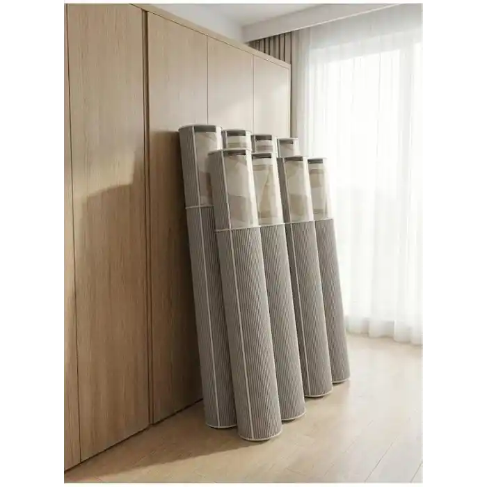 Pencereli Halı Hurcu Gri Çizgili – Fermuarlı Toz Geçirmez Organizer Hurç, Büyük Kapasiteli Saklama Torbası (1 Adet) (6m² 38x210 Cm)