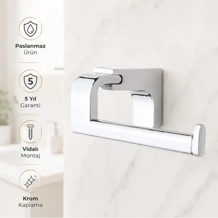 Alper Banyo F1 Model Lüx Paslanmaz Krom Tuvalet Kağıdı Askısı, Montajlı Metal WC Kağıtlık, Parlak Krom Banyo Aksesuarı, Duvara Vidalı Tuvalet Kağıdı Tutucu, 5 Yıl Garantili