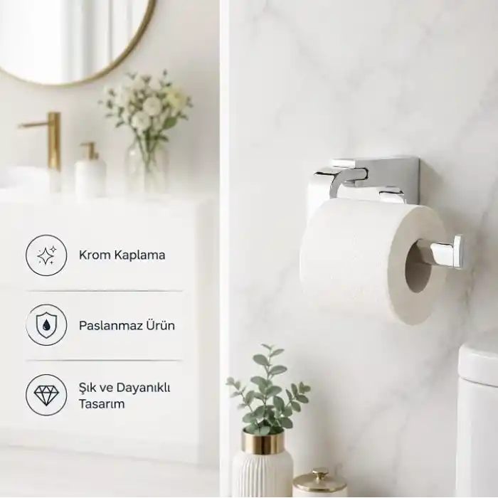 Alper Banyo F1 Model Lüx Paslanmaz Krom Tuvalet Kağıdı Askısı, Montajlı Metal WC Kağıtlık, Parlak Krom Banyo Aksesuarı, Duvara Vidalı Tuvalet Kağıdı Tutucu, 5 Yıl Garantili