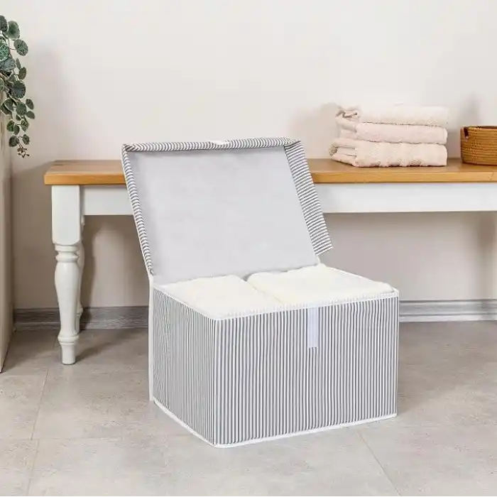 Pazar Kapısı Çok Amaçlı Düzenleyici Kapaklı Sandık Tipi Kutu Hurç Organizer (40 x 30 x 26, Gri)
