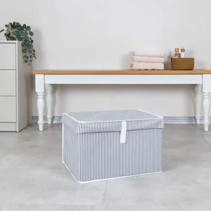 Pazar Kapısı Çok Amaçlı Düzenleyici Kapaklı Sandık Tipi Kutu Hurç Organizer (40 x 30 x 26, Gri)