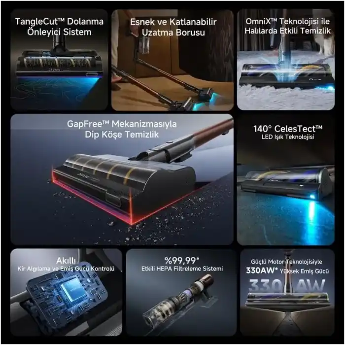 Dreame V30 Kablosuz Dikey Süpürge, 330AW Güçlü Emiş, GapFree™ Kenar Temizliği, TangleCut™ Dolanma Önleme, 90 Dakika Çalışma Süresi, H14 HEPA Filtre
