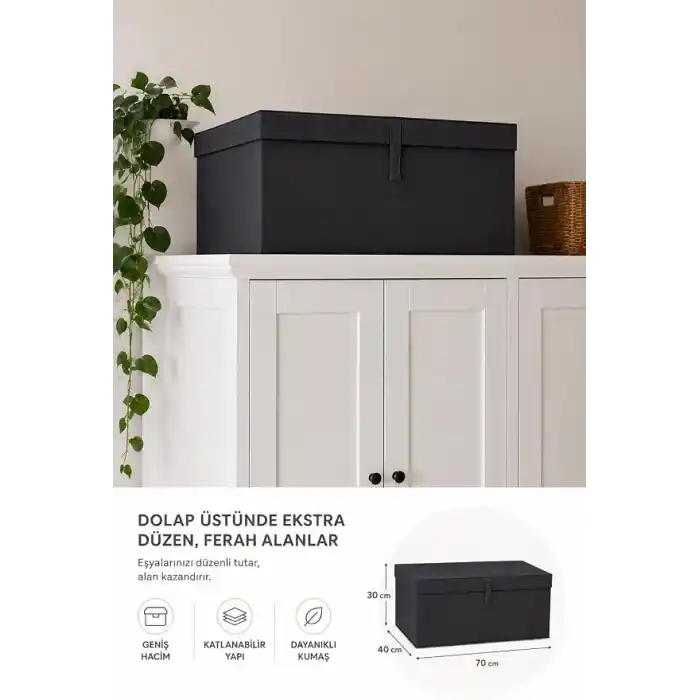Çok Amaçlı Organizer Lüks Saklama Kutusu Düzenleyici Hurç Antrasit (Mega Plus Boy 70 * 40 * 30)
