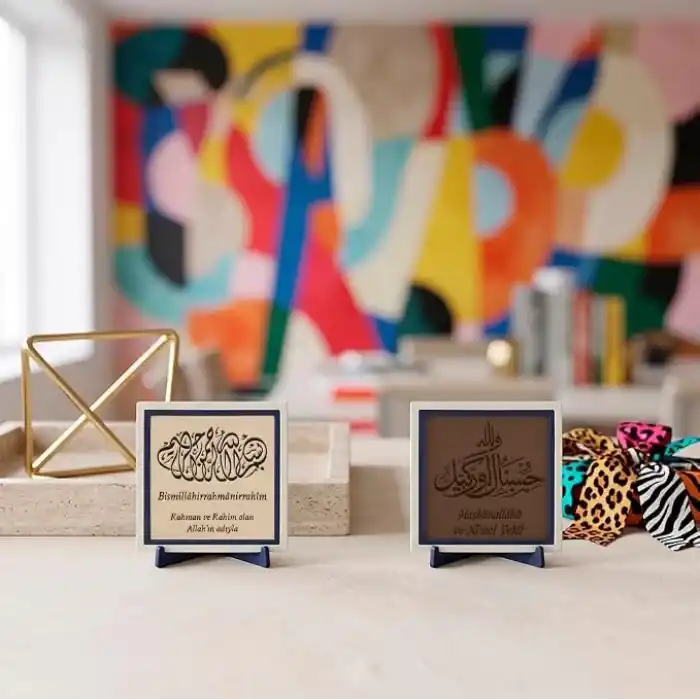 Tevekkül Bilinci ve Mealli Bismillah İkili Dekoratif Set 10x10 cm