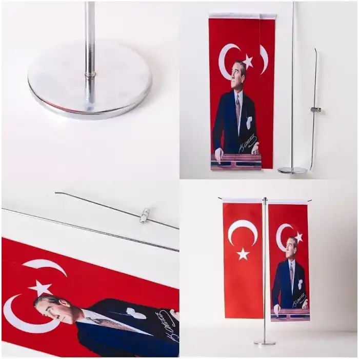 ZC Bayrak Atatürk-türk Bayrağı T Saten Kumaş Masa Bayrağı 10x30 Cm