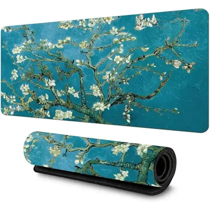 McStorey Van Gogh Desenli Masa Pedi 60x30 cm 3 mm Kaymaz Tabanlı Desk Mat Kumaş Mouse Pad Ofis Home Office İçin Geniş Pürüzsüz Yüzey Açık Yeşil
