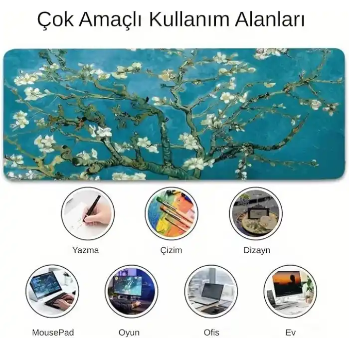 McStorey Van Gogh Desenli Masa Pedi 60x30 cm 3 mm Kaymaz Tabanlı Desk Mat Kumaş Mouse Pad Ofis Home Office İçin Geniş Pürüzsüz Yüzey Açık Yeşil