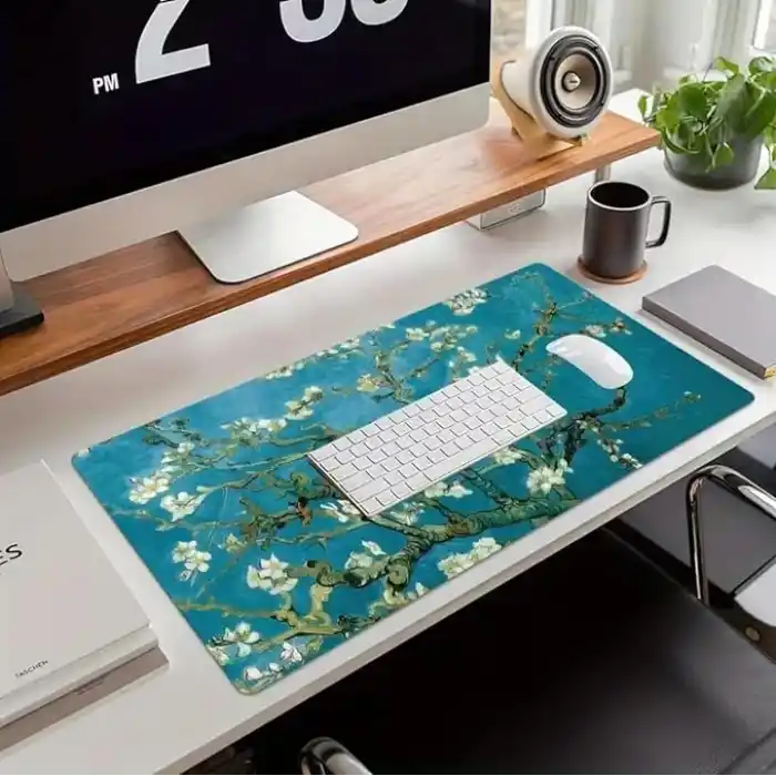 McStorey Van Gogh Desenli Masa Pedi 60x30 cm 3 mm Kaymaz Tabanlı Desk Mat Kumaş Mouse Pad Ofis Home Office İçin Geniş Pürüzsüz Yüzey Açık Yeşil