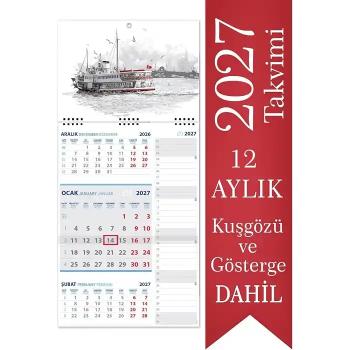 2027 Not Gemici Takvimi Denizci Duvar Takvimi 27,5x60,5 cm