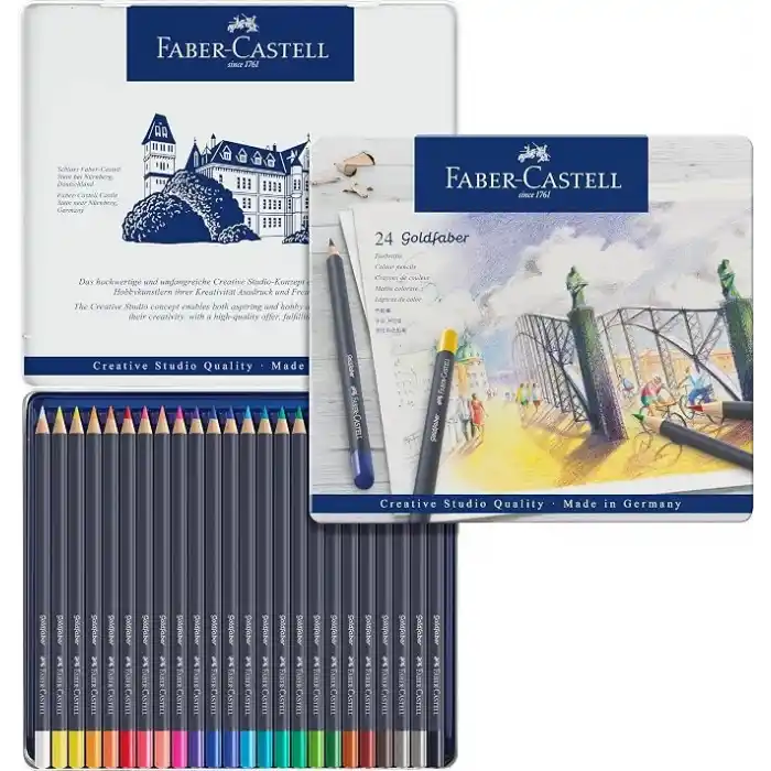Faber-Castell Goldfaber Sulu Boya Kalemi, 24 Renk, Yüksek Pigment, Canlı Renkler, Su ile Çözünebilir, Dayanıklı Uç