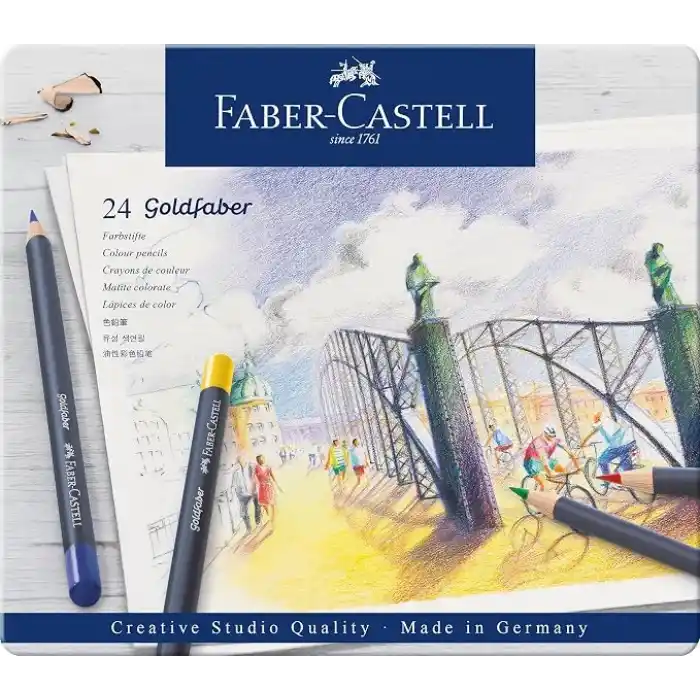 Faber-Castell Goldfaber Sulu Boya Kalemi, 24 Renk, Yüksek Pigment, Canlı Renkler, Su ile Çözünebilir, Dayanıklı Uç
