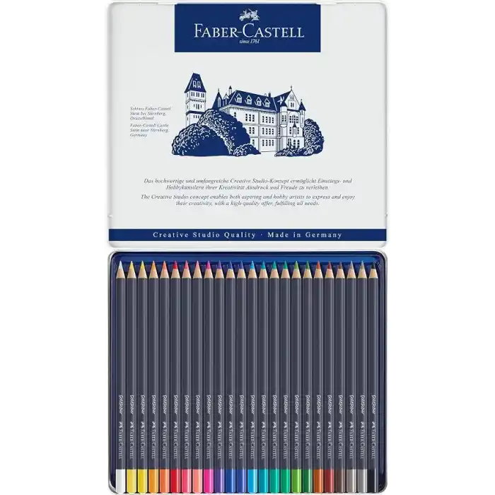 Faber-Castell Goldfaber Sulu Boya Kalemi, 24 Renk, Yüksek Pigment, Canlı Renkler, Su ile Çözünebilir, Dayanıklı Uç