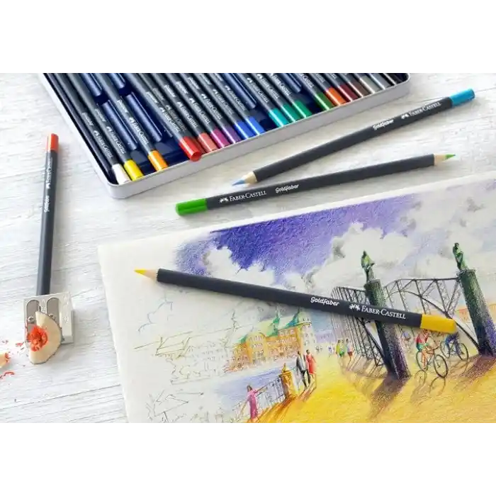 Faber-Castell Goldfaber Sulu Boya Kalemi, 24 Renk, Yüksek Pigment, Canlı Renkler, Su ile Çözünebilir, Dayanıklı Uç