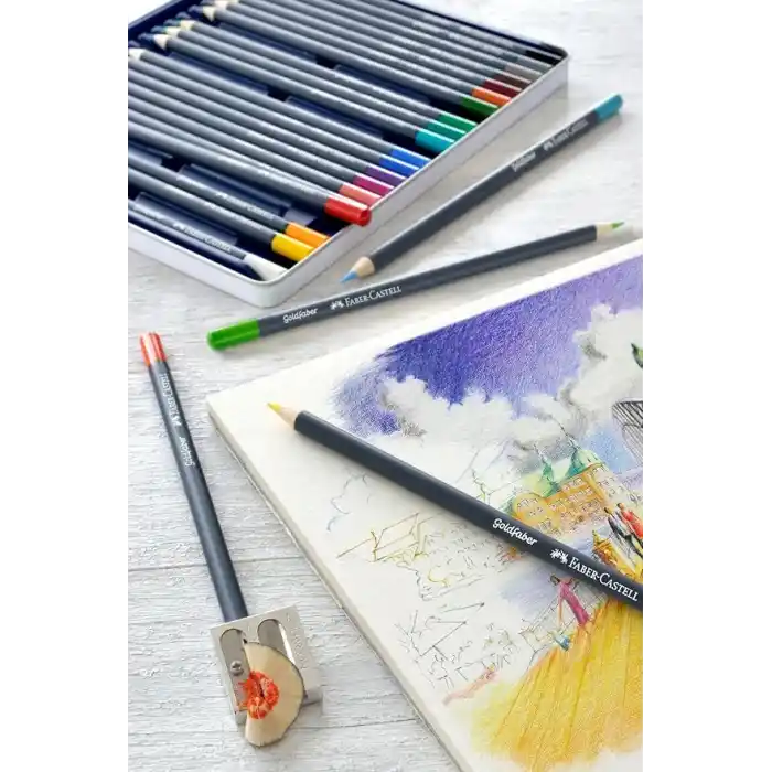 Faber-Castell Goldfaber Sulu Boya Kalemi, 24 Renk, Yüksek Pigment, Canlı Renkler, Su ile Çözünebilir, Dayanıklı Uç