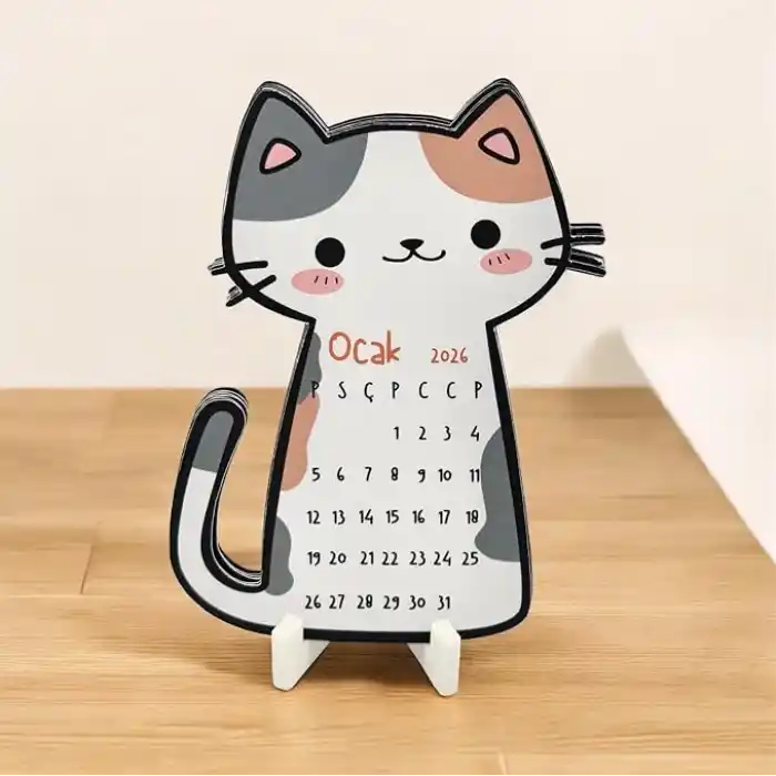 2026 Takvim - Kedi Masaüstü Takvim- Standlı Takvim