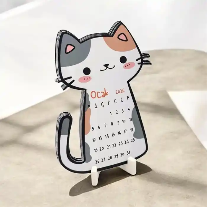 2026 Takvim - Kedi Masaüstü Takvim- Standlı Takvim