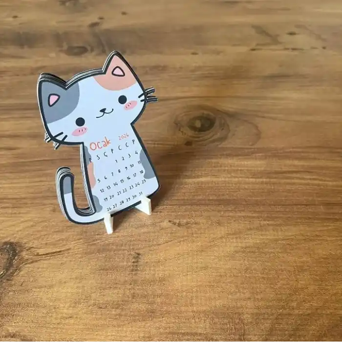 2026 Takvim - Kedi Masaüstü Takvim- Standlı Takvim