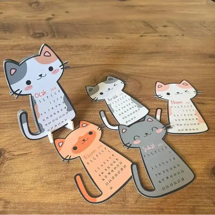 2026 Takvim - Kedi Masaüstü Takvim- Standlı Takvim