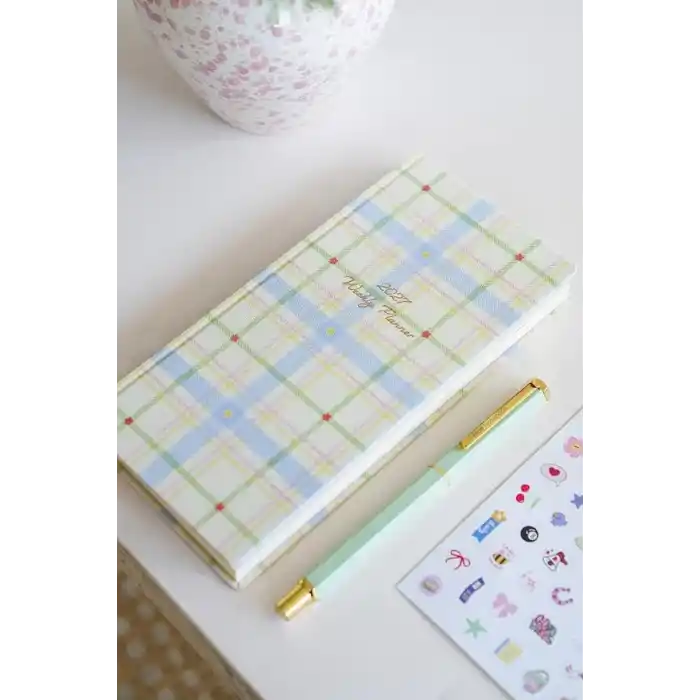 Matt Notebook 2027 Yılı Keten Haftalık Planlayıcı Kareli Cep Ajandası 9x18 cm Ekose