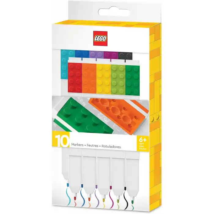 IQ LEGO İkonik Kırtasiye 10lu Paket Kalem: LEGO Plakalı Yaratıcı Hızlı Kuruyan Jel Kalem - 10 Renk Seti, İnce Uç 0,7 - Ofis Yazma Aleti