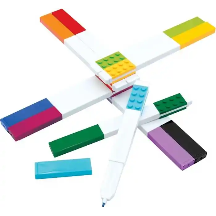 IQ LEGO İkonik Kırtasiye 10lu Paket Kalem: LEGO Plakalı Yaratıcı Hızlı Kuruyan Jel Kalem - 10 Renk Seti, İnce Uç 0,7 - Ofis Yazma Aleti