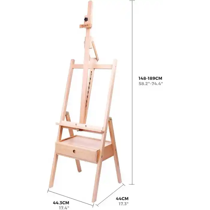 Mont Marte Signature eğimli kutu, zemin ressam sehpası, kayın ağacı, tuvalleri 92 cm yüksekliğe kadar tutar, açı ayarı, sağlam taban, sanat malzemeleri için entegre çekmeceler, sanatçı resim şövalesi.