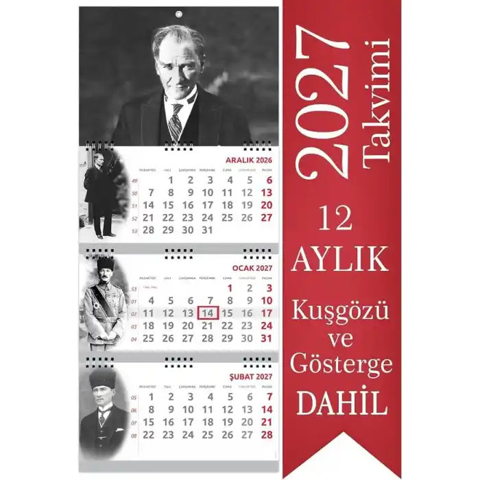 2027 Atatürk Gemici Takvimi Denizci Duvar Takvimi 33x77,5 cm