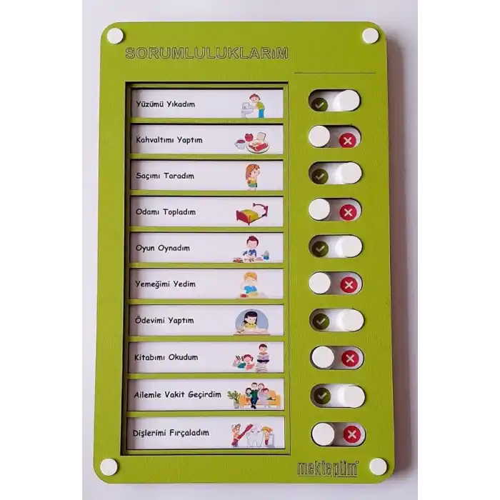 Eğitici Günlük Rutin Checklist Görev Ve Sorumluluk Tablosu Yeşil