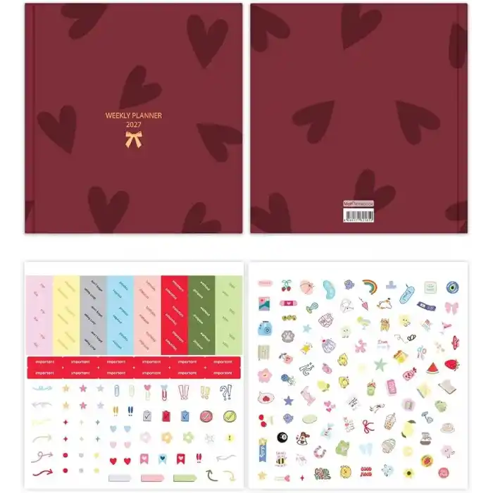 Matt Notebook 2027 Yılı Kare Haftalık Ajanda 15x15 cm Kalpler