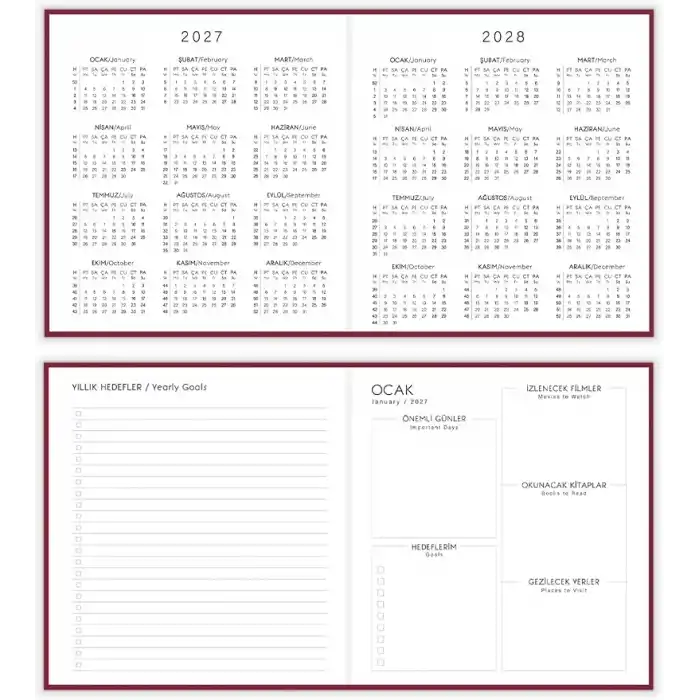 Matt Notebook 2027 Yılı Kare Haftalık Ajanda 15x15 cm Kalpler