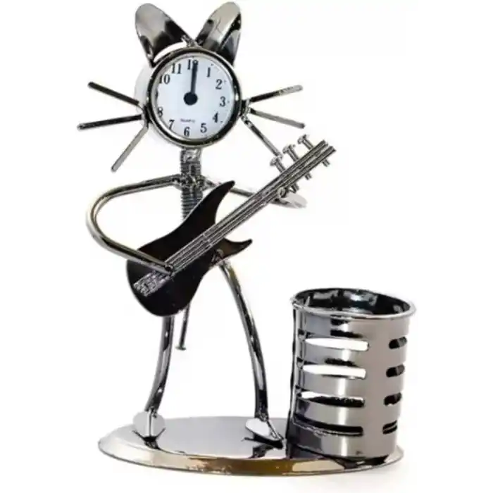 Dekoratif Gitar Çalan Saat Özellikli Metal Kalemlik