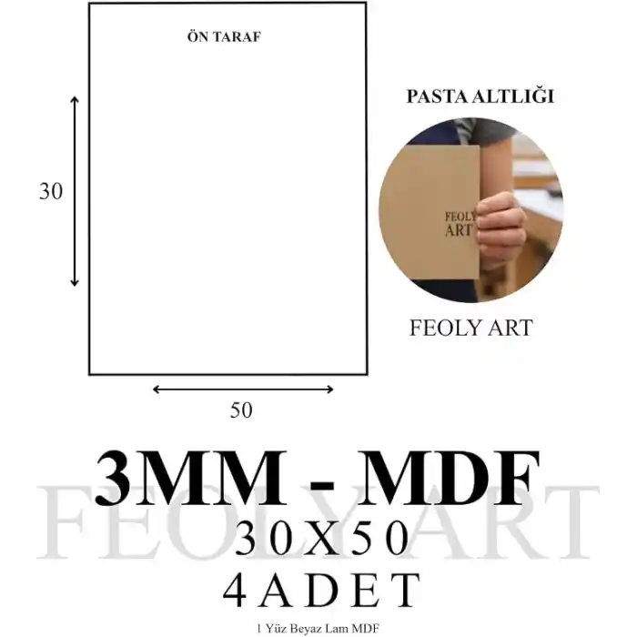 3 mm 30x50 MDF Plaka (4 ADET) - Hobi, Maket, Ahşap El Sanatları İçin Uygun (4`lü Paket)