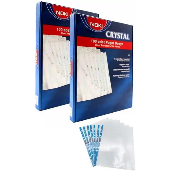 Poşet Dosya A4 Kristal 100 lü 2 Paket Noki 4830 Cr Kalın Poşet Dosya Föy Mavi Şeritli 90 Mikron Şeffaf Belge Arşivleme