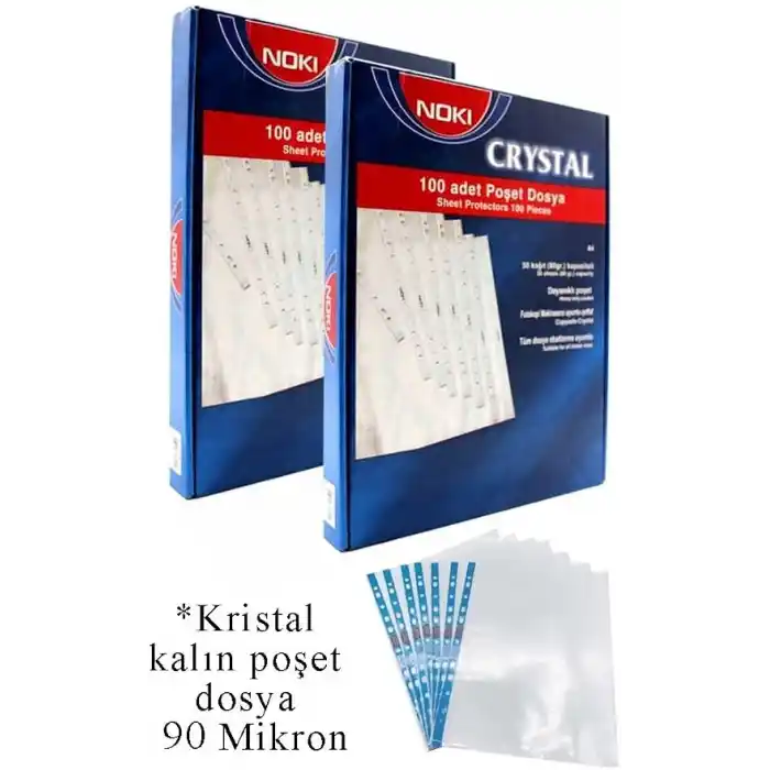 Poşet Dosya A4 Kristal 100 lü 2 Paket Noki 4830 Cr Kalın Poşet Dosya Föy Mavi Şeritli 90 Mikron Şeffaf Belge Arşivleme
