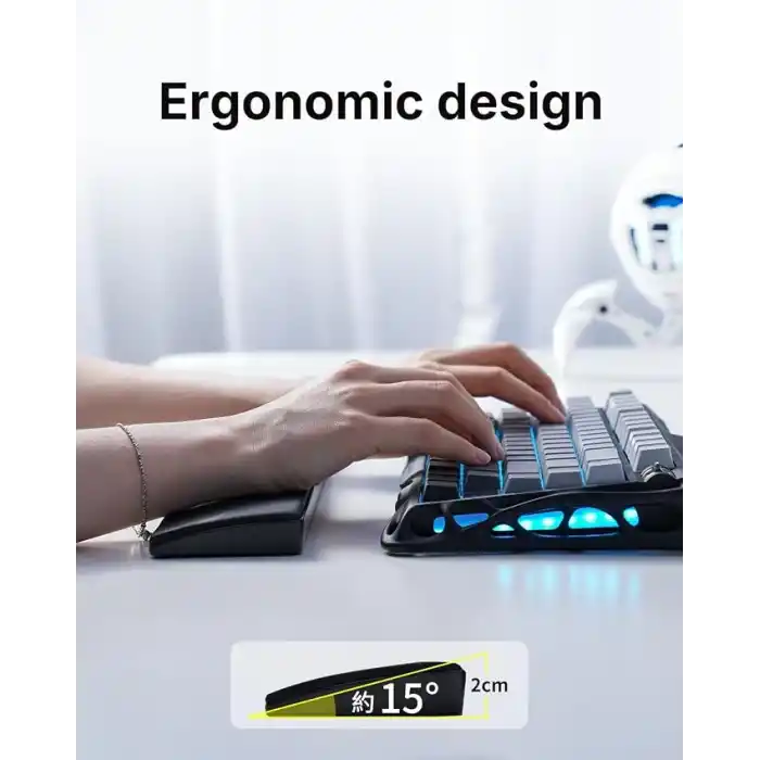 GravaStar Klavye Bilek Desteği, Ergonomik, Kaymaz Tabanlı, PU Deri Yüzeyli Bilek Destek Pedi, Siyah
