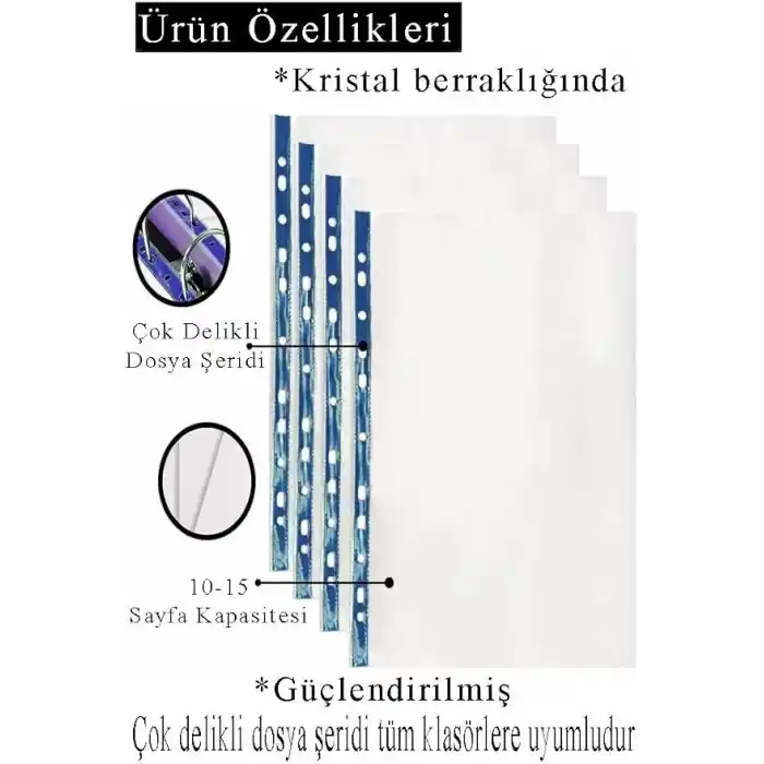 Poşet Dosya A4 Kristal 100 lü 2 Paket Noki 4830 Cr Kalın Poşet Dosya Föy Mavi Şeritli 90 Mikron Şeffaf Belge Arşivleme