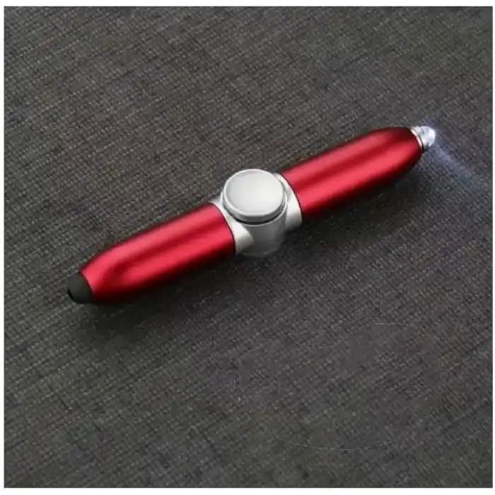 4’ü 1 Arada LED Işıklı Stres Çarklı Stylus Tükenmez Kalem – Telefon Uyumlu, Döner Mekanizma, Mini Çok Fonksiyonlu Kalem (Kırmızı)