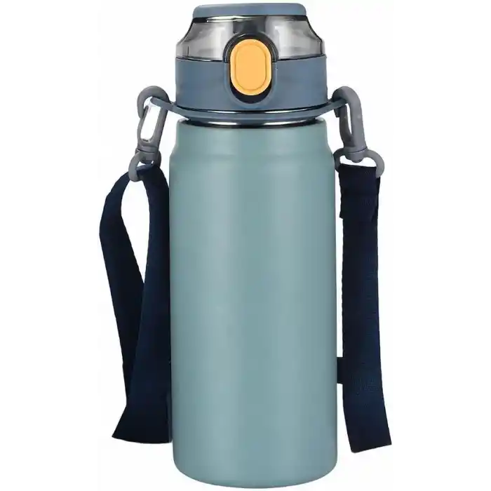 304 L Çelik Mavi 600 ml Askılı ve Pipetli Matara Suluk cin411mv